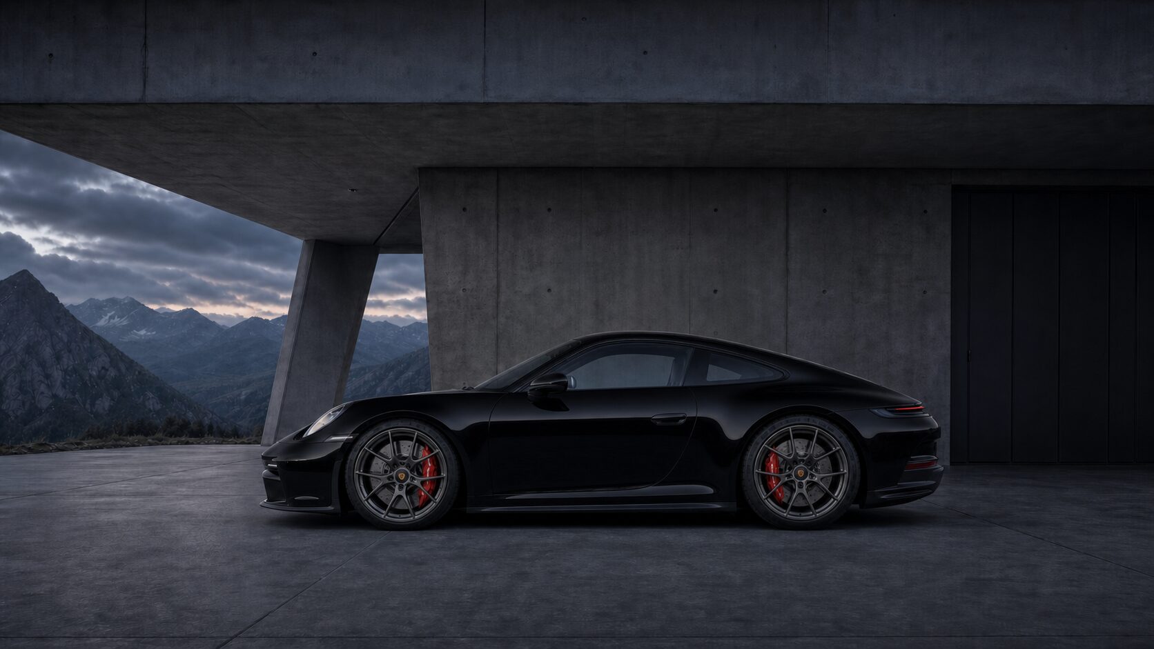 Boční profil černého Porsche 911 GT3 Touring
